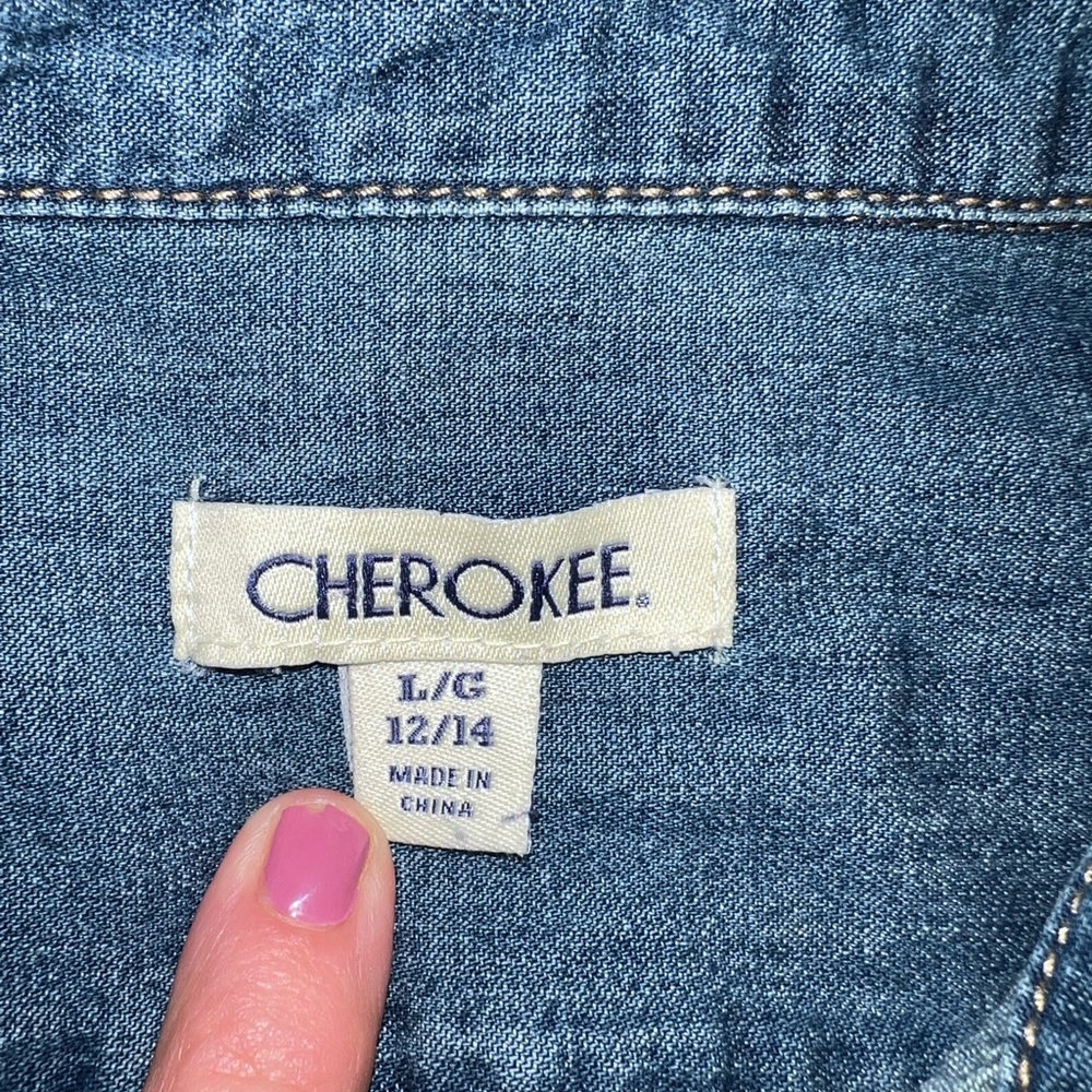 Cherokee Girls 12/14 Long Sleeve Blue Denim Cotton Button Down Shirt - Picture 4 of 7